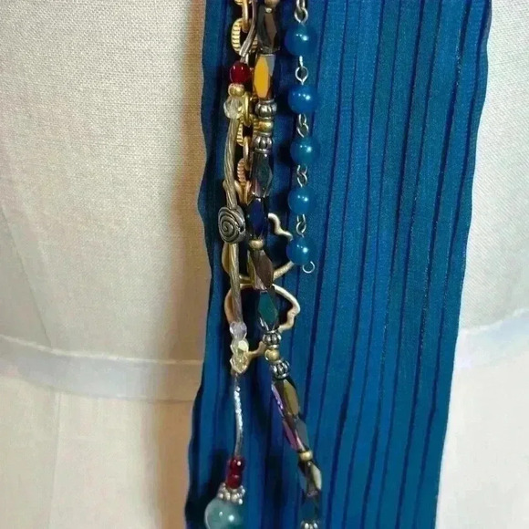 Vintage Stunning Handmade Agate Blue Polish Stone Scarf Necklace - Picture 5 of 13